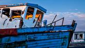 Evening light on an old fishing boat, Killala, County Mayo, Ireland.