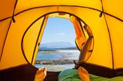 View through tent door, Inishkea South Island, County Mayo, Ireland. image