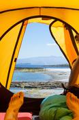 View through tent door, Inishkea South Island, County Mayo, Ireland. image