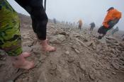 Barefoot pilgrims on Croagh Patrick, Reek Sunday, County Mayo, Ireland.