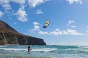 Francois Colussi kitesurfing, Keel Strand, Achill Island, County Mayo, Ireland.