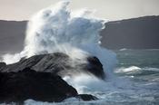Storm waves beneath Clare Island lighthouse, Achill Island, County Mayo, Ireland. image