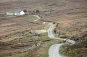 Remote cottage on boggy hillside, Achill Island, County Mayo, Ireland.