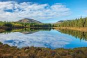 Autumn reflection of Nephin Beg Mountain in Lough na Brock. Wild Nephin Wilderness Area, Ballycroy National Park, County Mayo, Ireland.