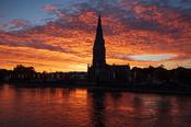 St Muredach's Cathedral and River Moy at sunset, Ballina, County Mayo, Ireland. image