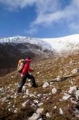 Walker climbing Nephin from the southeast, Co Mayo, Ireland.