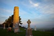 Dawn light on O'Rourke's Round Tower, Clonmacnoise, Co Offaly, Ireland.