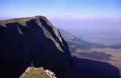 Walker on a promontory of Benwiskin above Gleniff, Co Sligo, Ireland. image