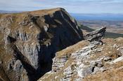 Limestone pinnacle and the cliffs of Annacoona, Benwiskin, Co Sligo, Ireland.
