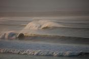 Evening waves breaking across Killala Bay, Enniscrone, County Sligo, Ireland. image