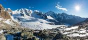 Piz Palu and Piz Bernina from Diavolezza, Berniner Alps, Graubunden, Switzerland.