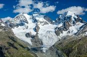 Piz Bernina and Piz Rosbeg from Fuorcla Surlej, Berniner Alps, Graubunden, Switzerland.
