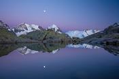 Moonrise over Piz Bernina and Piz Rosbeg, Fuorcla Surlej, Berniner Alps, Graubunden, Switzerland.