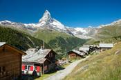 Findeln hamlet beneath the Matterhorn, Zermatt, Valais, Switzerland.