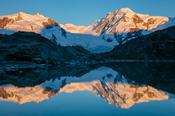 Evening reflection of Lyskamm in the Riffelsee, Zermatt, Valais, Switzerland. image