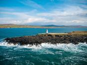 Aerial view of Ballyglass Lighthouse, Broadhaven Bay, County Mayo, Ireland.