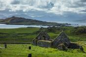 Ruins of St Colman's 14th century church, Inishbofin Island, Connemara, County Galway, Ireland.