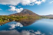 Aerial view of Errigal Mountain reflected in Dunlewy Lough, County Donegal, Ireland. image