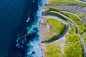 Aerial view of Dun Aengus prehistoric fort and Inishmore Island, County Galway, Ireland. image