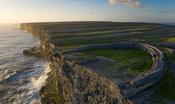 Aerial view of Dun Aengus prehistoric fort and Inishmore Island, County Galway, Ireland. image
