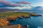 Aerial view of Mullaghmore Head and Classie Bawn Castle, County Sligo, Ireland.