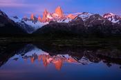 Reflection of Monte Fitzroy at sunrise, Patagonia, Argentina.
