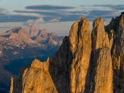 Monte Pelmo seen beyond a ridge on the Peitlerkofel, Dolomites, Italy