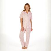 Slenderella S/S Button Pink Rose Print Pyjama