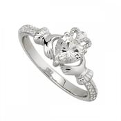 Celtic Irish Stone Set Claddagh Ring image