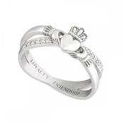 Solvar Silver Cross Over Cladagh Ring image