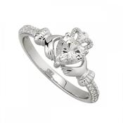Celtic Irish Stone Set Claddagh Ring image