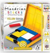 Mondrian Blocks -Yellow Edition . Set up the fixed black blocks as shown on the card. Then simply fill in the remaining pieces. Box Contains 88 Challenges. image