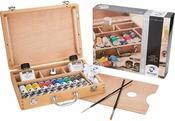 Van Gogh Oil Paints Base Paintbox - incl. Oil Paints, Brush, Paint Medium, Mixing Palette, etc. in Wooden Case image