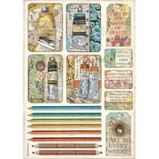 Stamperia Rice Paper A4 ATelier Tubes of Paints and Pencils image