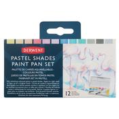 Derwent Pastel Shades Paint Pan Set of 12.
A gouache style pigmented paint within a palette formulation, in soft and playful pastel shades. image