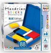 Mondrian Blocks - BLUE Edition . Set up the fixed black blocks as shown on the card. Then simply fill in the remaining pieces. Box Contains 88 Challenges. image