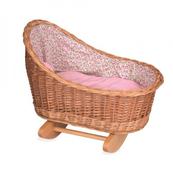 Egmont Cradle with Pink Flowers  - This wicker cradle has a lovely pink and flowers bedding. With the cushion and cover your doll is sure to sleep peacefully. Age 3 years. image