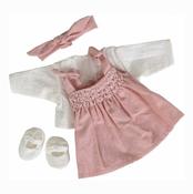Egmont Dolls Clothes - Pink Smock Dress with matching shoes everything in natural cotton. Easy to dress and undress image