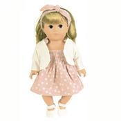 Egmont Doll - Angele  has a beautiful pink polka dress and white cardigan. Her clothes are made of natural cotton  Age 12+ months image