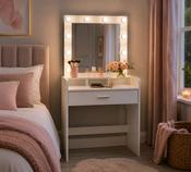 Hollywood Dressing tables set with Desk &amp; Hollywood style mirror in white
