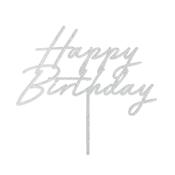 Birthday Cake Topper - PartyDeco Acrlic Glitter Silver