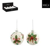Bauble Glass Holly Bow White D8cm image