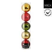 Bauble Unbreakable Gold Red D. Green 5 Pieces - D20cm image