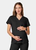 Cherokee WW Revolution Maternity Mock Wrap Scrub Top WWE688 - Black image