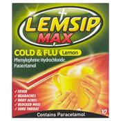Lemsip Max Cold &amp; Flu 1000Mg Pdr/Soln 10 Sach Reckitts Ph Only image