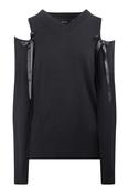 RELAXED CASHMERE SLASH V-NECK W/ RIBBON