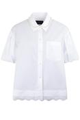 CROPPED PUFF SLEEVE LACE TRIM SHIRT W/ EMB
