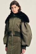 CROPPED SPLIT FAUX FUR HOOD BOMBER JACKET image