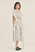 PLEATED SHEER PANEL FLARE DRESS W/ EMB