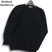 英国製★ Shetland Woollen Co. シェットランドウーレン 秋冬 ウール100％★ セーター クルーネック ニット Sz.40 メンズ 黒 image